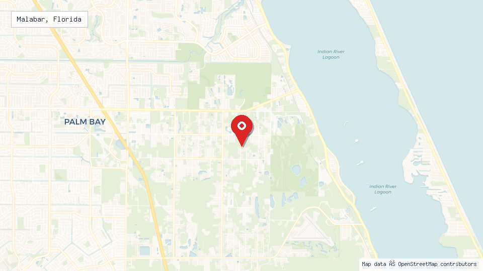 Street map of Malabar, Florida with location pin