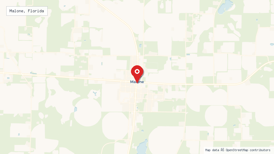 Street map of Malone, Florida with location pin