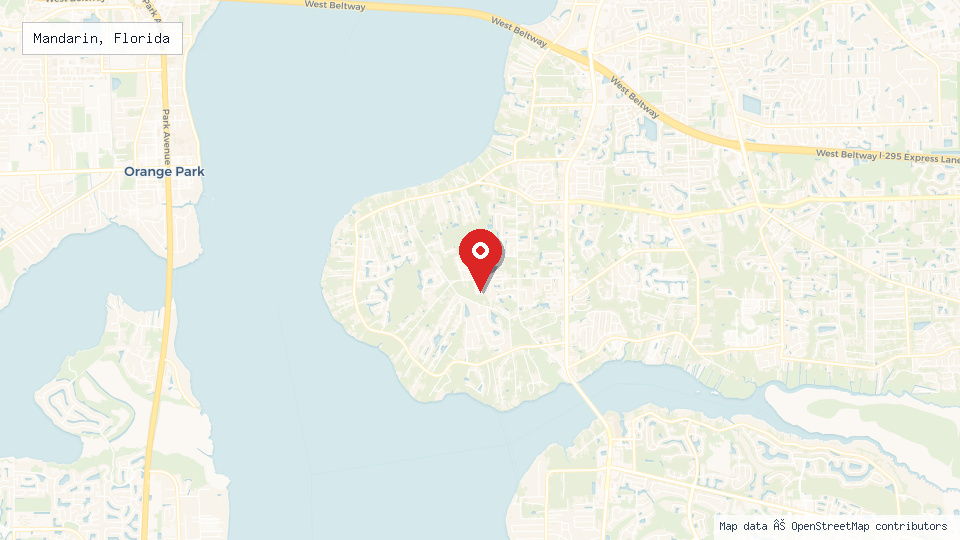 Street map of Mandarin, Florida with location pin
