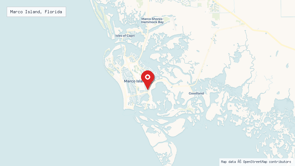 Street map of Marco Island, Florida with location pin