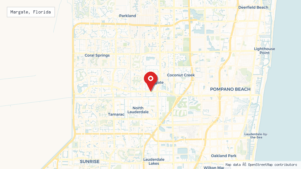 Street map of Margate, Florida with location pin