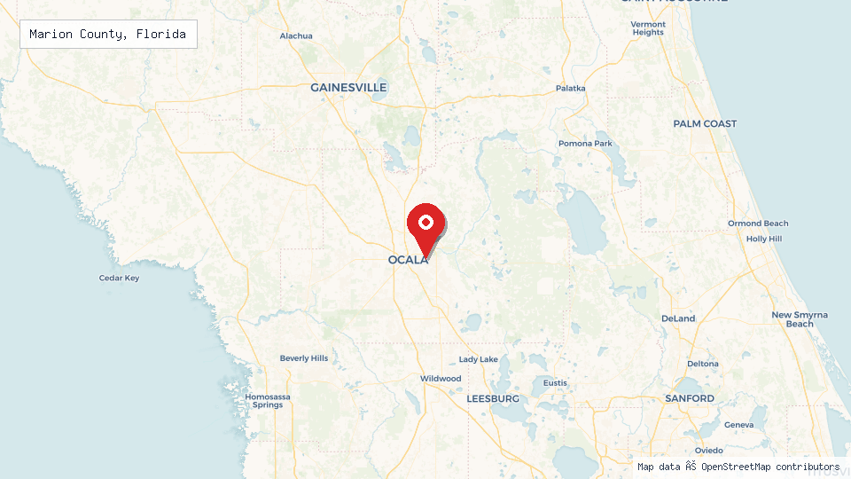 Street map of Marion County, Florida with location pin