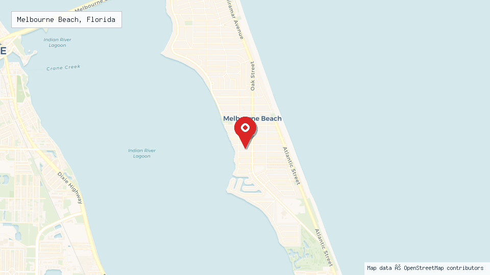 Street map of Melbourne Beach, Florida with location pin