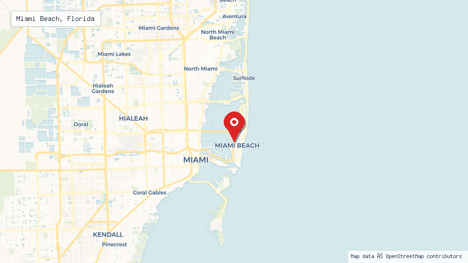 Street map of Miami Beach, Florida with location pin