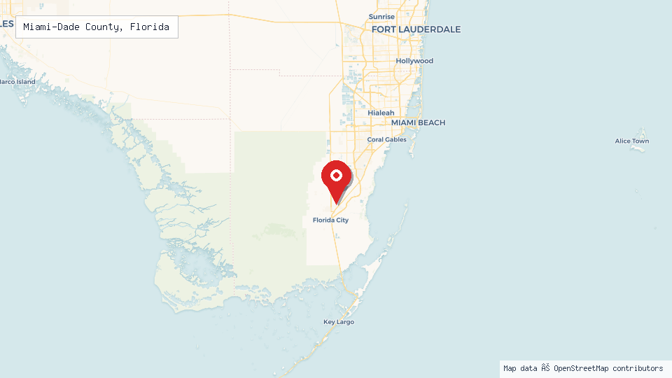 Street map of Miami-Dade County, Florida with location pin