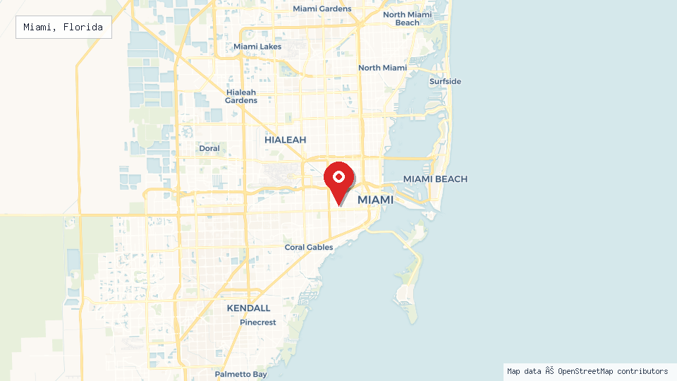 Street map of Miami, Florida with location pin
