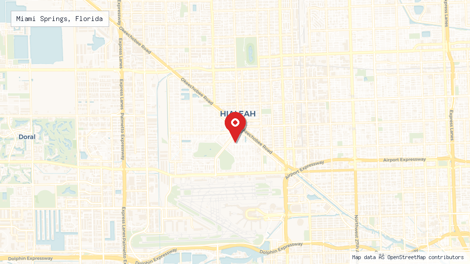 Street map of Miami Springs, Florida with location pin