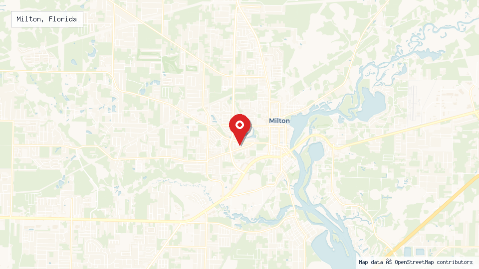 Street map of Milton, Florida with location pin