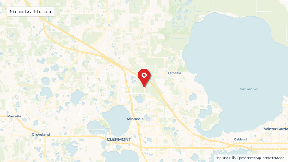 Street map of Minneola, Florida with location pin