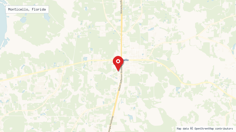 Street map of Monticello, Florida with location pin