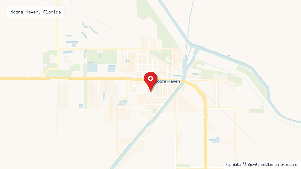 Street map of Moore Haven, Florida with location pin