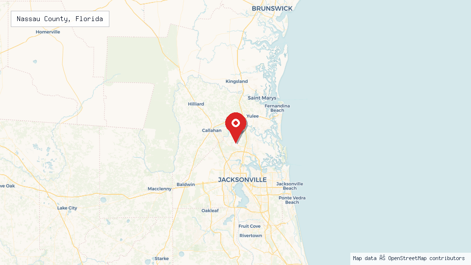 Street map of Nassau County, Florida with location pin