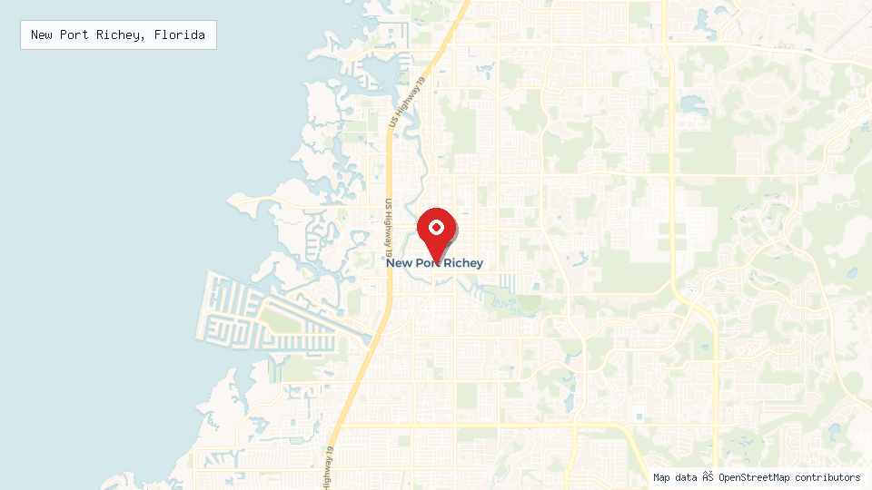 Street map of New Port Richey, Florida with location pin