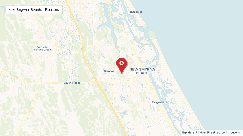 Street map of New Smyrna Beach, Florida with location pin