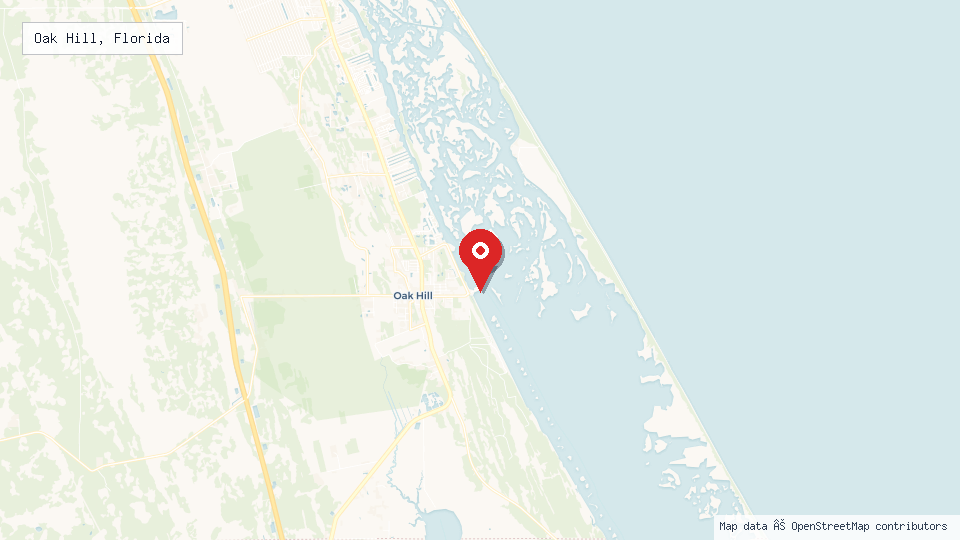 Street map of Oak Hill, Florida with location pin