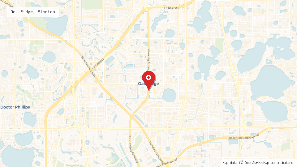 Street map of Oak Ridge, Florida with location pin