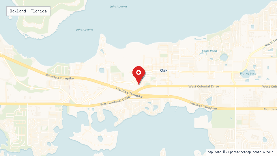 Street map of Oakland, Florida with location pin