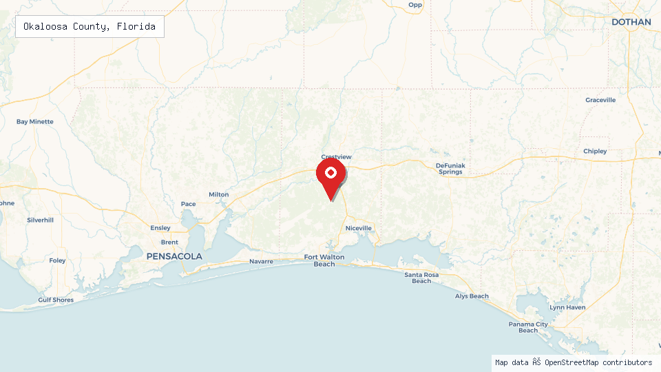 Street map of Okaloosa County, Florida with location pin