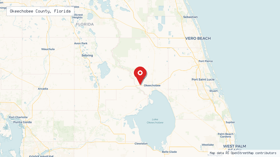 Street map of Okeechobee County, Florida with location pin