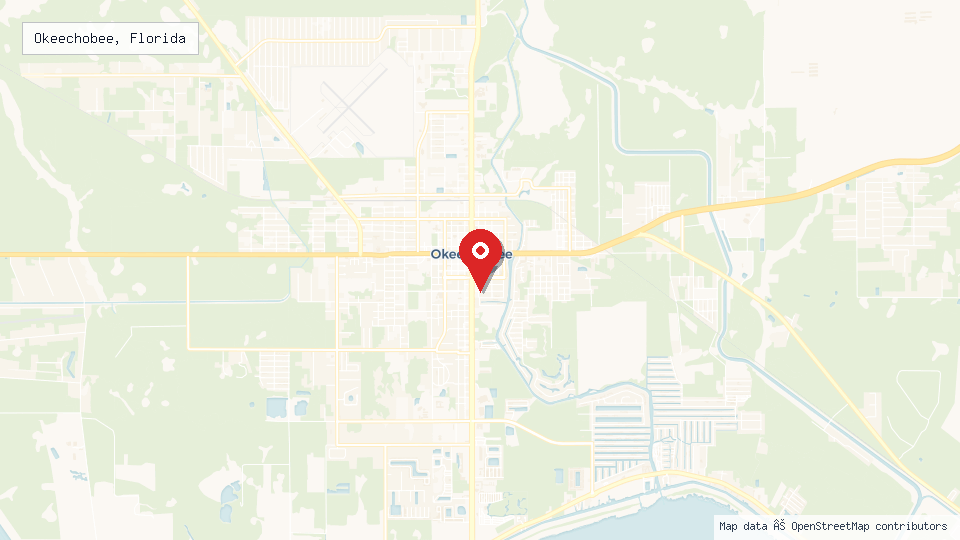 Street map of Okeechobee, Florida with location pin