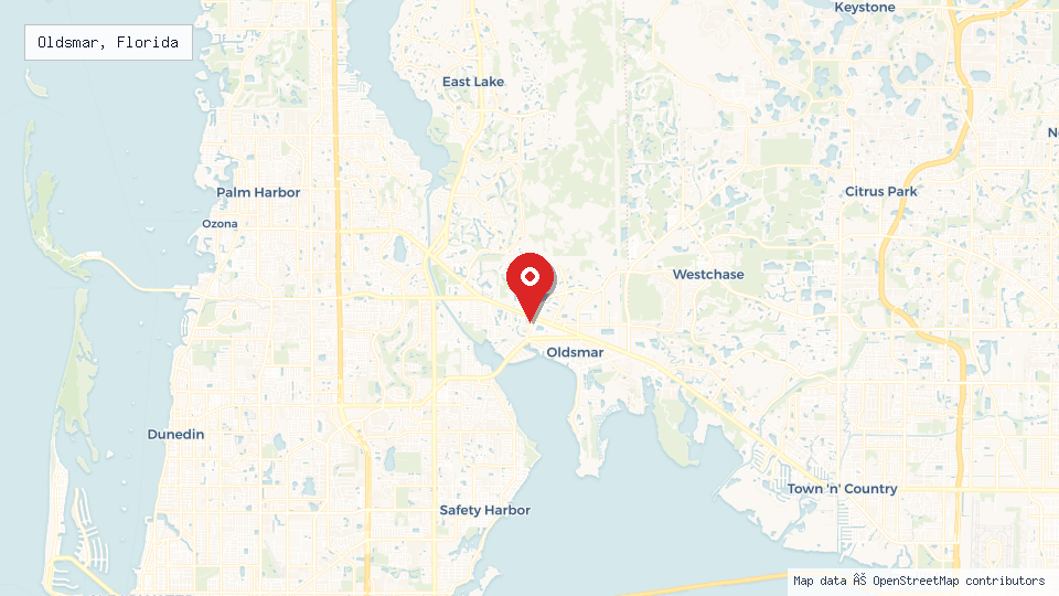 Street map of Oldsmar, Florida with location pin