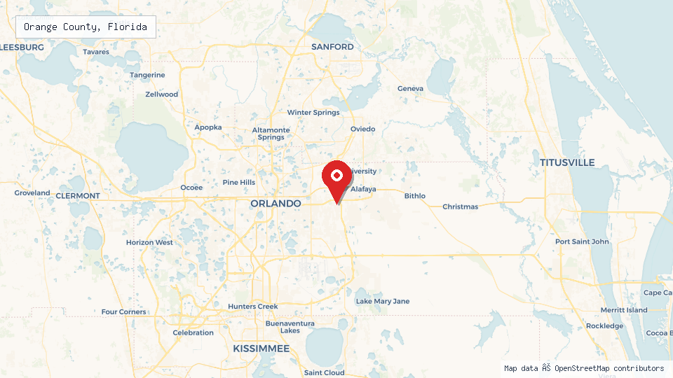 Street map of Orange County, Florida with location pin