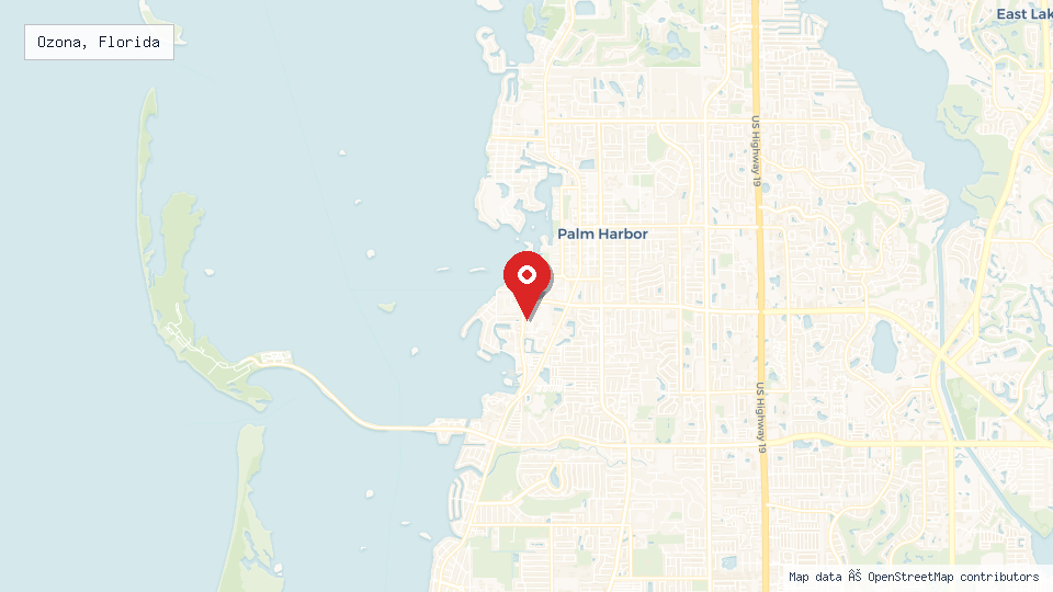 Street map of Ozona, Florida with location pin