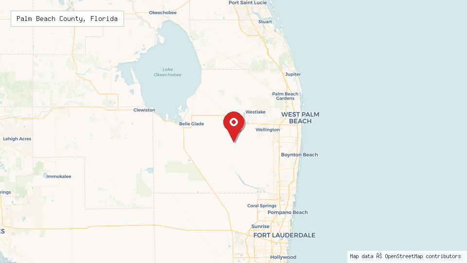 Street map of Palm Beach County, Florida with location pin