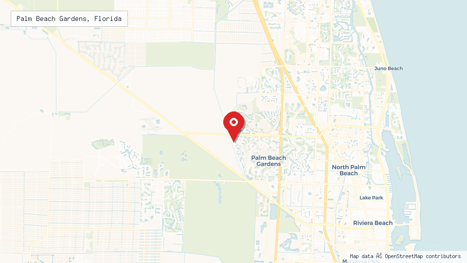 Street map of Palm Beach Gardens, Florida with location pin