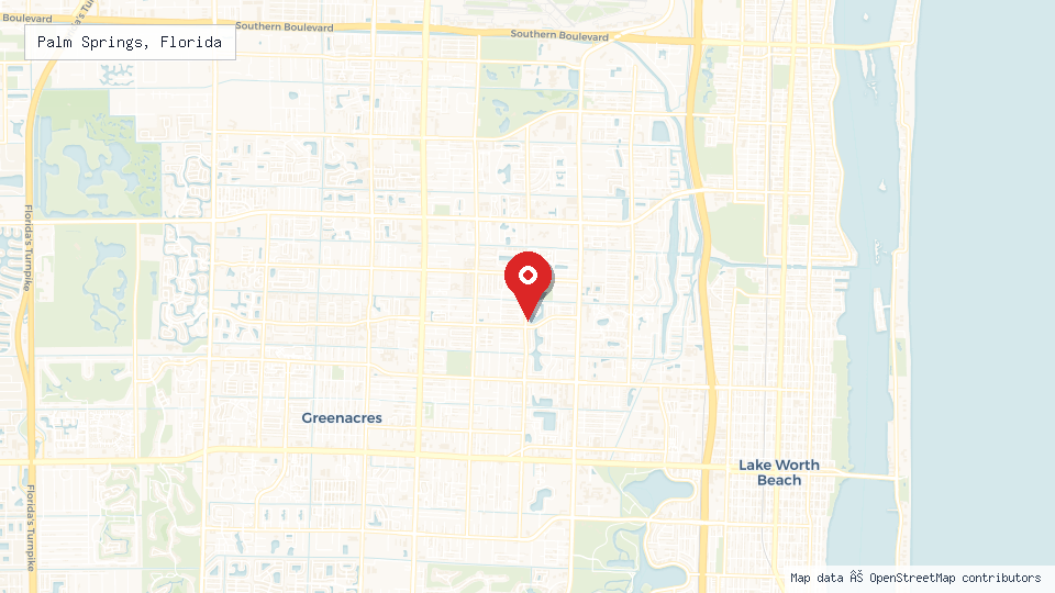 Street map of Palm Springs, Florida with location pin