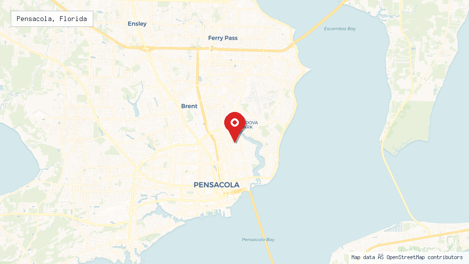 Street map of Pensacola, Florida with location pin