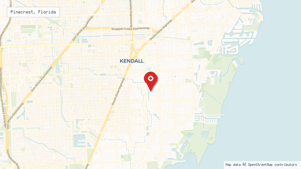 Street map of Pinecrest, Florida with location pin