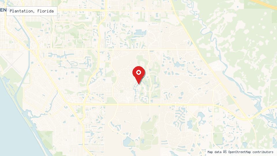Street map of Plantation, Florida with location pin