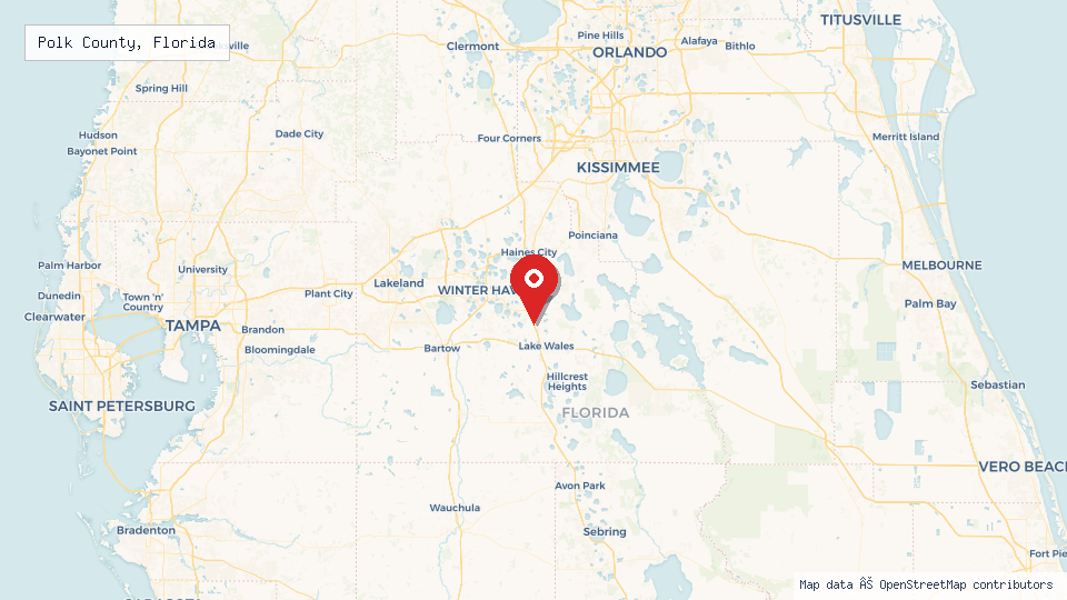 Street map of Polk County, Florida with location pin