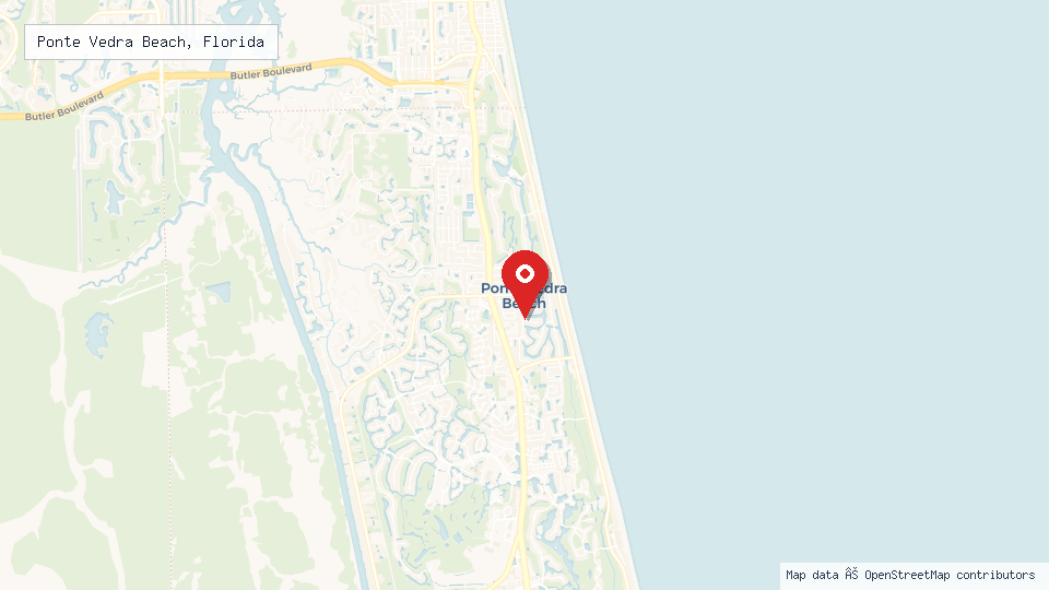 Street map of Ponte Vedra Beach, Florida with location pin