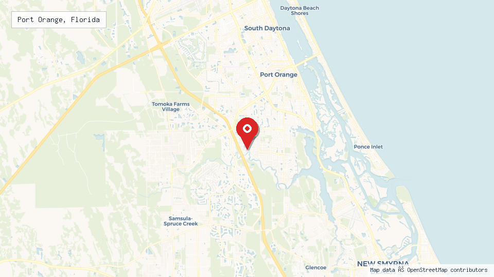 Street map of Port Orange, Florida with location pin