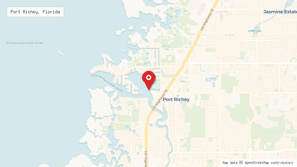 Street map of Port Richey, Florida with location pin
