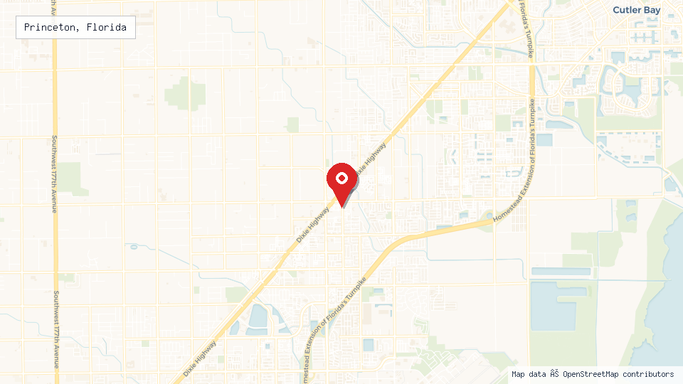 Street map of Princeton, Florida with location pin