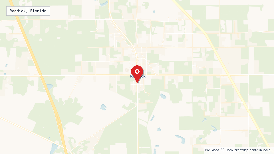 Street map of Reddick, Florida with location pin