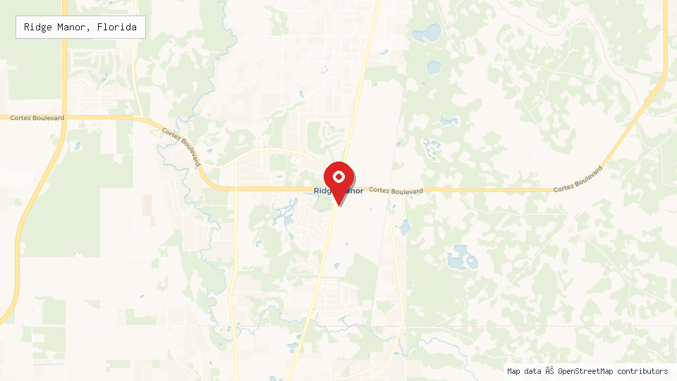 Street map of Ridge Manor, Florida with location pin
