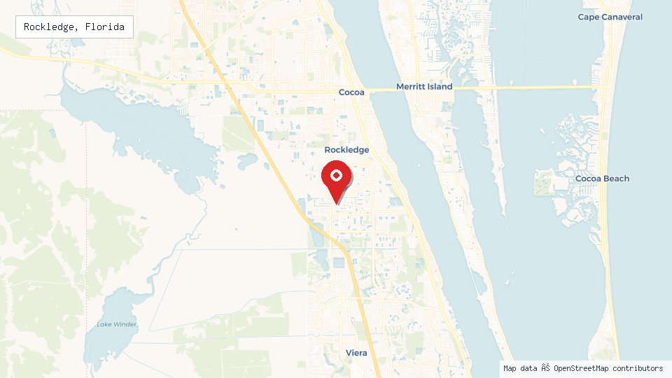 Street map of Rockledge, Florida with location pin