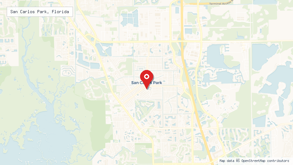 Street map of San Carlos Park, Florida with location pin
