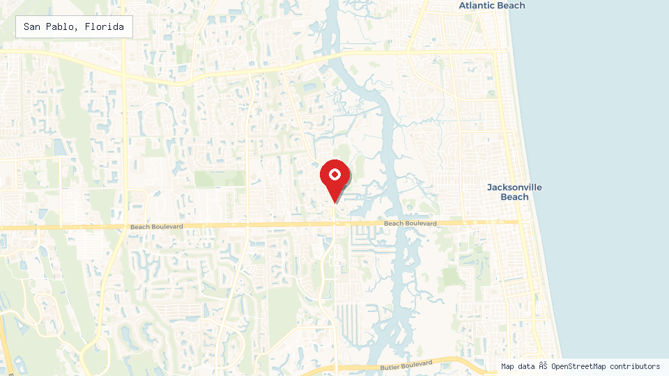 Street map of San Pablo, Florida with location pin