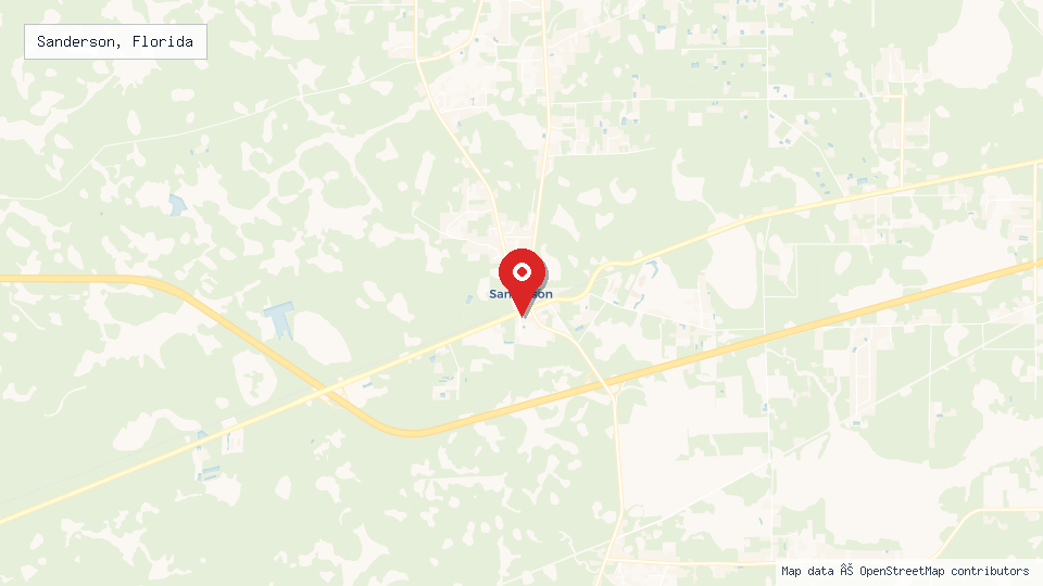 Street map of Sanderson, Florida with location pin