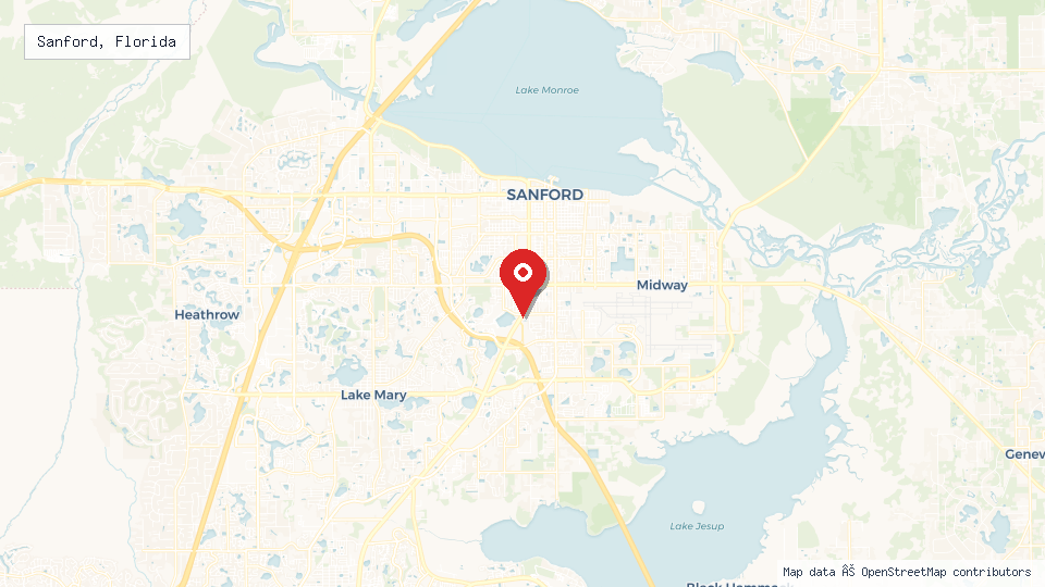 Street map of Sanford, Florida with location pin
