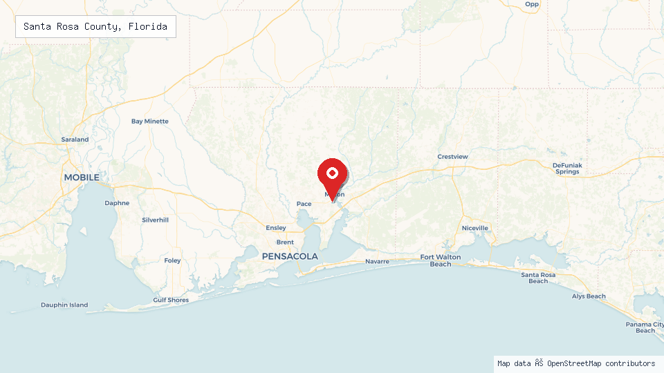 Street map of Santa Rosa County, Florida with location pin