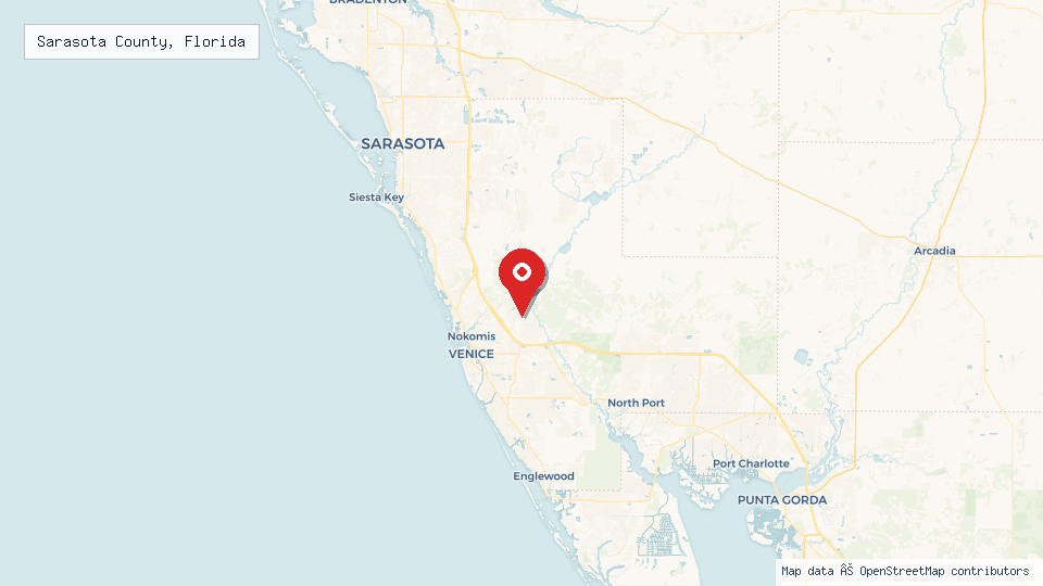 Street map of Sarasota County, Florida with location pin