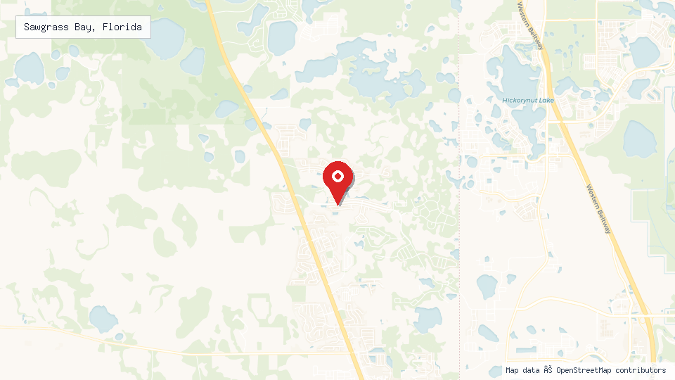Street map of Sawgrass Bay, Florida with location pin
