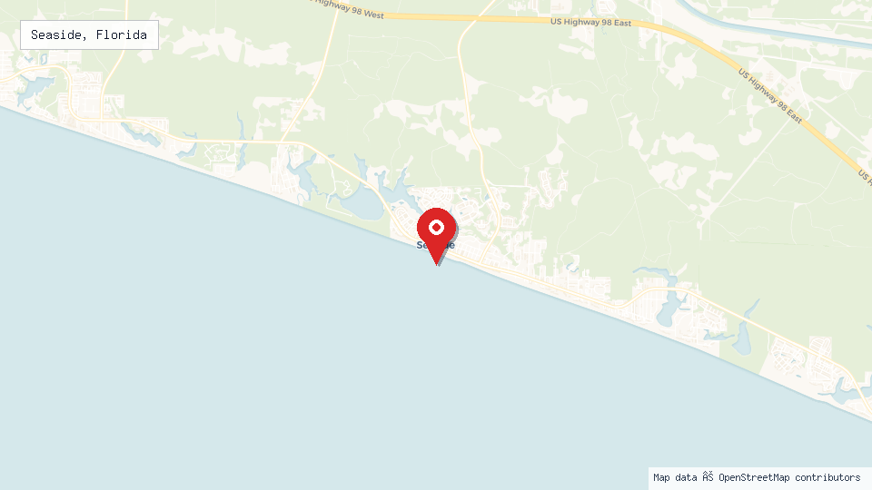 Street map of Seaside, Florida with location pin