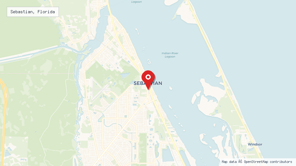 Street map of Sebastian, Florida with location pin